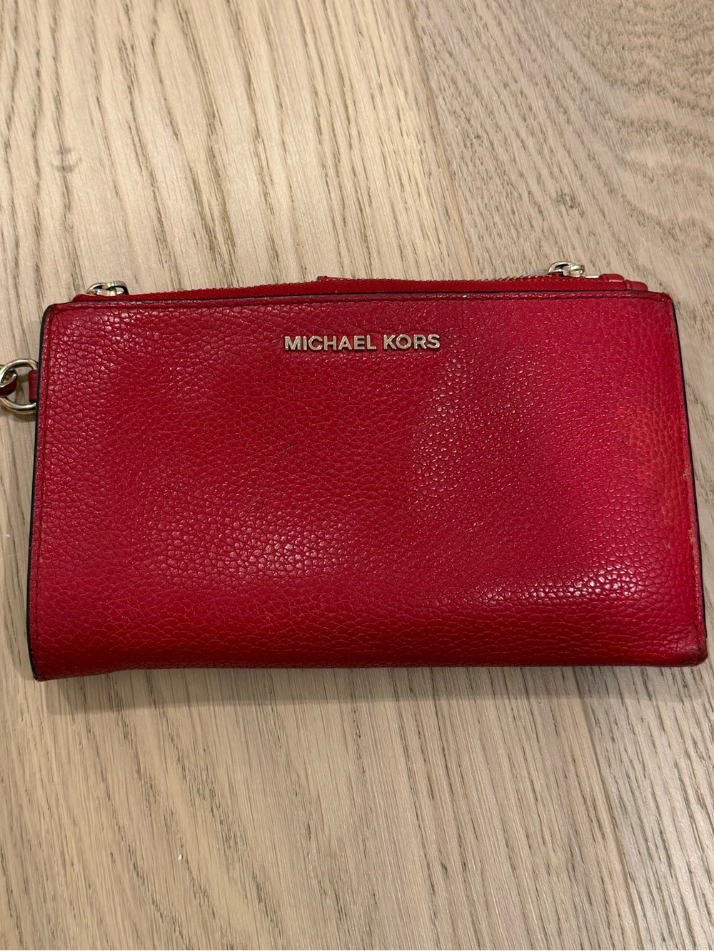 Michael Kors Red Pebbled Leather Wristlet with Gold Logo